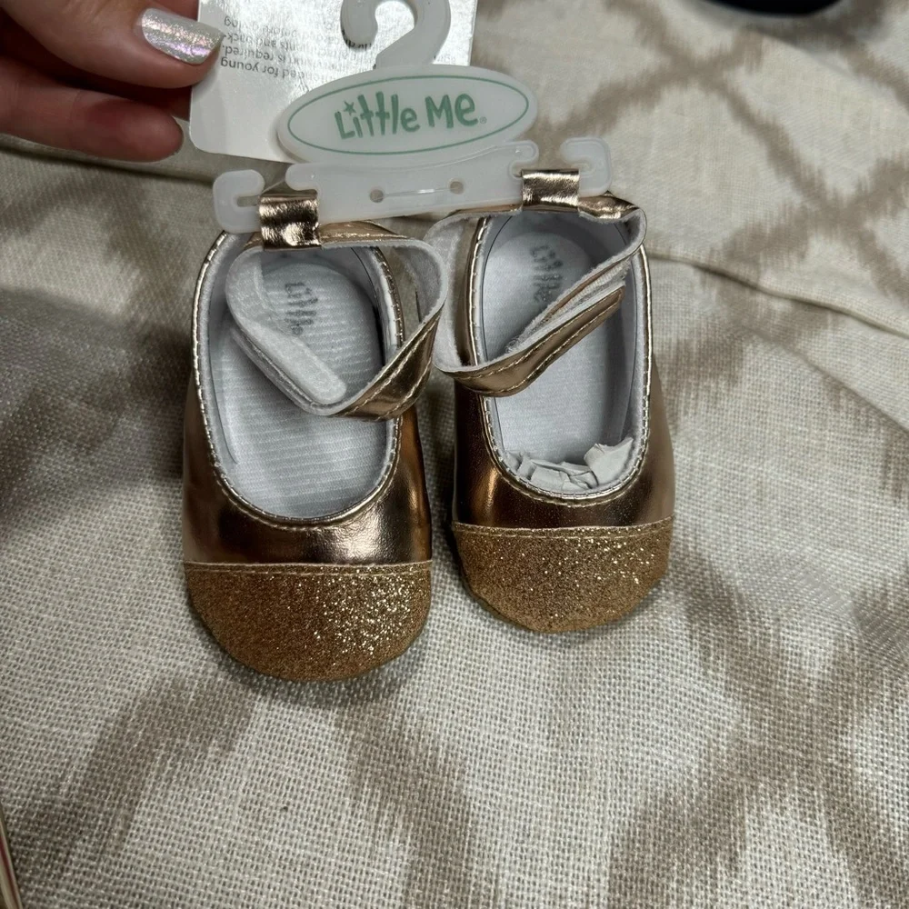 Sperry Baby Walker Shoes Bundle Pink Gold Glitter Floral 0-6M Size 1-2